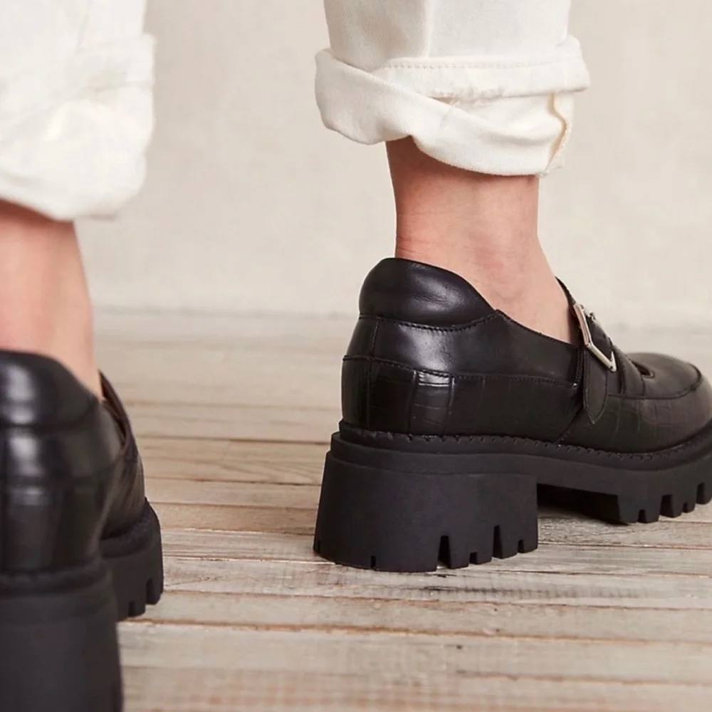Free People Black Chunky Platform Mary Jane Loafers